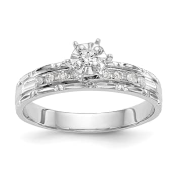 Rhodium Over 14K White Gold AA Quality Trio Engagement Ring 0.13ctw
