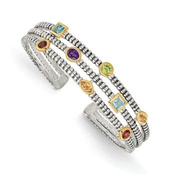 Sterling Silver with 14K Gold Over Sterling Silver Accent Oxidized
1.74ct. Gemstone Cuff Bracelet