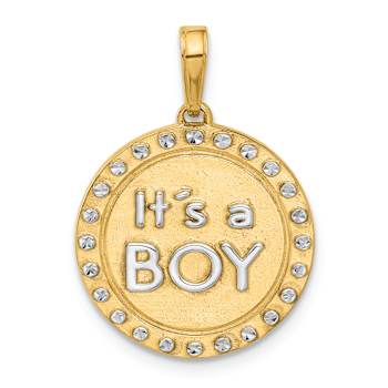 14k Two-tone Gold Brushed and Diamond-cut It's A Boy Pendant