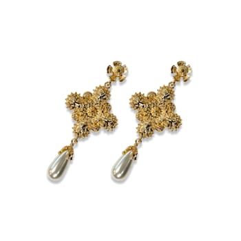 Gold Tone AB Crystal with Pearl Drop Earring