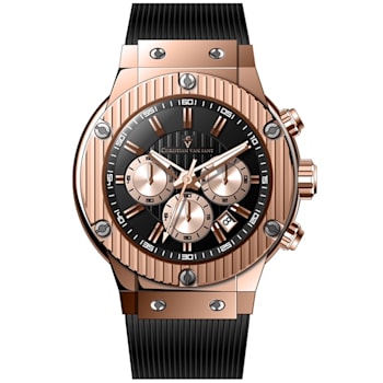 Christian Van Sant Men's Monarchy Black Dial, Rose Bezel, Black Rubber
Strap Watch