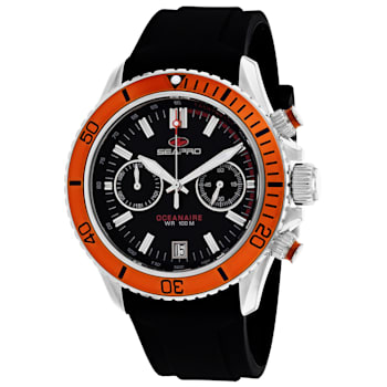 Seapro Men's Thrash Black Dial, Orange Bezel, Black Silicone Watch
