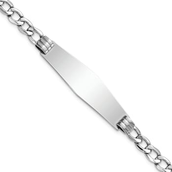 Rhodium Over 14k White Gold Polished Soft Diamond Shape Cuban ID Bracelet