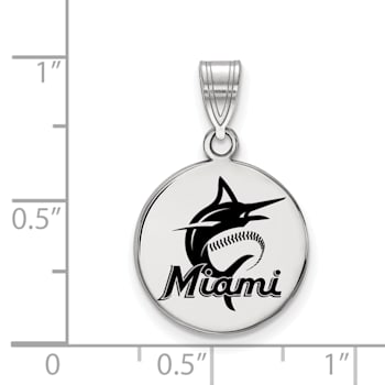 Rhodium Over Sterling Silver MLB LogoArt Miami Marlins Enamel Pendant