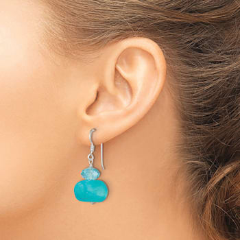 Sterling Silver Polished Aquamarine Crystal and Blue Jadeite Dangle Earrings
