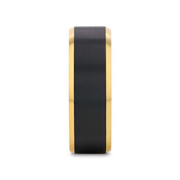 GASTON Gold Plated Tungsten Polished Beveled Ring with Brushed Black
Center 8mm