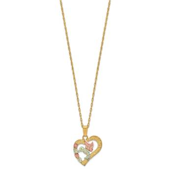 10k Yellow Gold With 12k Rose and Green Gold Accent Hummingbird in Heart
Pendant With 18 Inch Chain