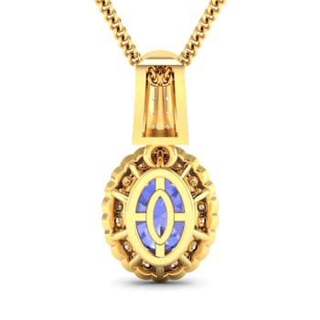 1.60ctw 14K Yellow Gold Tanzanite and White Diamond Pendant with 18 inch
Cable Chain