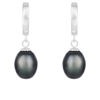 9-10mm tahitian pearl dangling earirngs in sterling silver rhodium plated