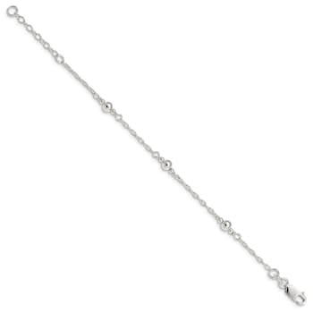 Sterling Silver Polished Fancy Bead with 1-inch Extensions Children's Bracelet