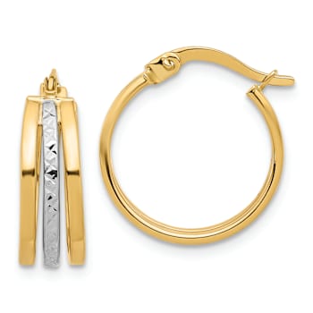 14k Yellow Gold and 14k White Gold 11/16" Polished and Diamond-Cut
Fancy Hoop Earrings