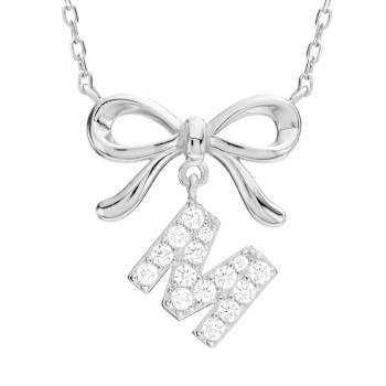 Initial M Bow CZ Necklace In Sterling Silver 0.23ctw