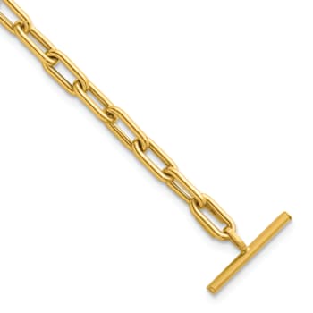 14K Yellow Gold Paperclip Link 7.5 Inch Toggle Bracelet