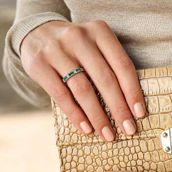 Emerald and Diamond 10K White Gold Ring 0.43ctw