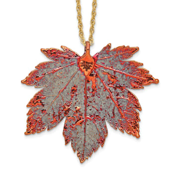 Iridescent Copper Dipped Full Moon Maple Leaf with 20 Inch Gold-tone Necklace