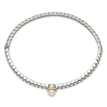 Sterling Silver with 14K Gold Over Sterling Silver 6mm Freshwater
Cultured Pearl Bangle Bracelet