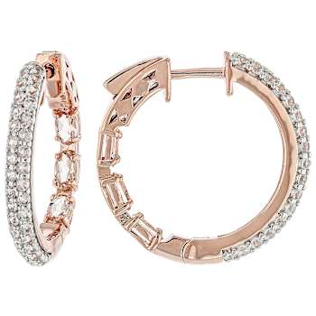 Morganite And White Zircon Hoop Earrings In 18K Rose Gold Over Sterling
Silver 3.34ctw