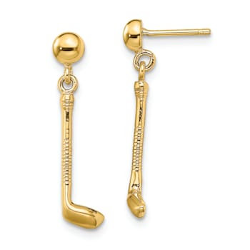 14k Yellow Gold Golf Club Dangle Earrings