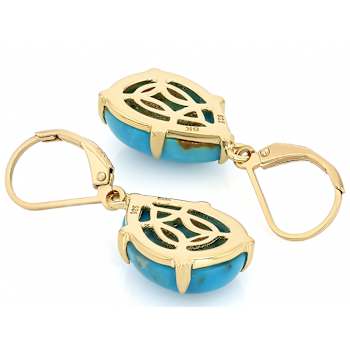 Turquoise Pear Dangle Earrings In 18K Gold Over Sterling Silver 16x12mm
