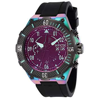 Invicta Aviator 50mm Black Dial Silicone Band Quartz Watch