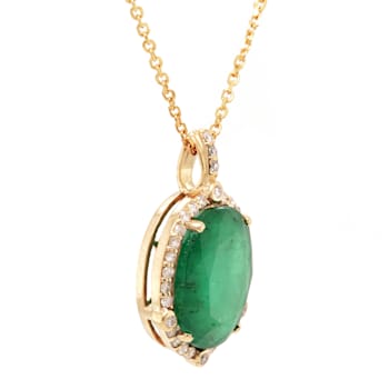 5.52 Ctw Emerald and 0.28 Ctw White Diamond Pendant in 14K YG