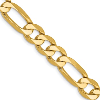 14K Yellow Gold 7.5mm Flat Figaro Chain Necklace