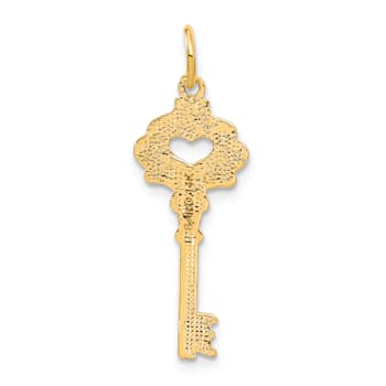 14k Yellow Gold Polished, Satin and Diamond-Cut Fancy Edge Key Pendant