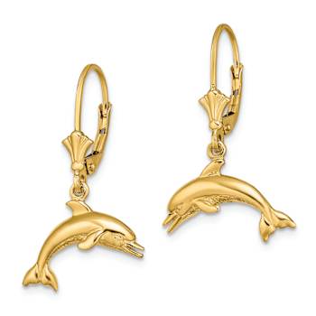 14k Yellow Gold Jumping Dolphin Earrings