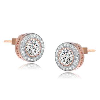 CZ Halo Stud Earrings In 18K Rose Gold Over Sterling Silver