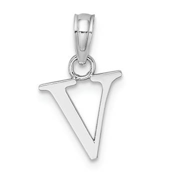Rhodium Over 14k White Gold Polished Block Letter V Initial Pendant