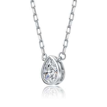 Pear Shape CZ Solitaire Pendant In White Rhodium Over Brass