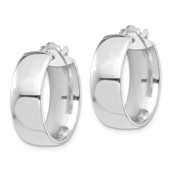 Rhodium Over 14k White Gold 13/16" High Polished Hoop Earrings
