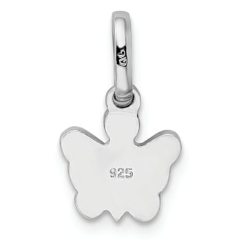 Rhodium Over Sterling Silver Pink Enameled Butterfly Children's Pendant