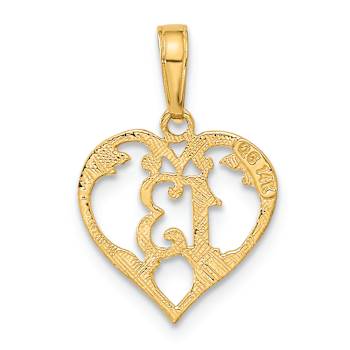 14k Yellow Gold Textured 13 in Heart Cut-out Pendant