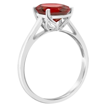 10x8mm Oval Garnet Rhodium Over Sterling Silver Ring