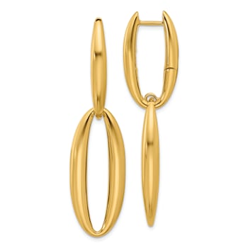 14K Yellow Gold Oval Dangle Hinged Hoop Earrings