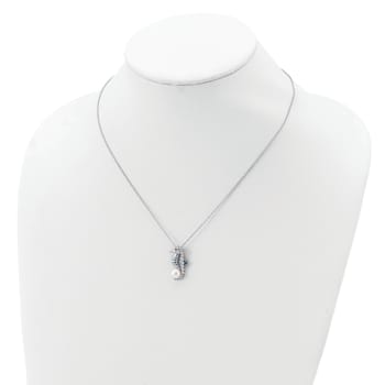 Rhodium Over Sterling Silver Cubic Zirconia Freshwater Pearl Enamel
Seahorse Necklace