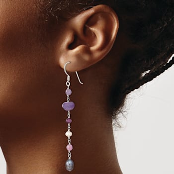 Sterling Silver Freshwater Black and White Pearl, Amethyst, and Lavender
Jadeite Dangle Earrings