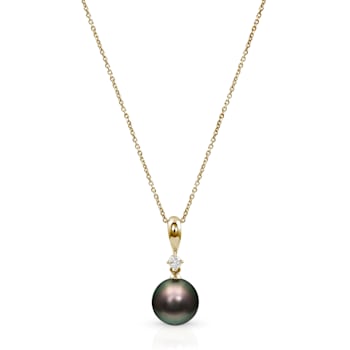 14K Gold Diamond Tahitian Pearl Pendant