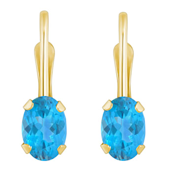 6x4mm Oval Blue Topaz 10k Yellow Gold Drop Earrings
