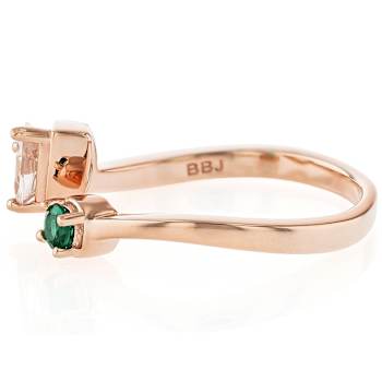 Morganite And Lab Emerald Ring In 18K Rose Gold Over Sterling Silver 0.62ctw