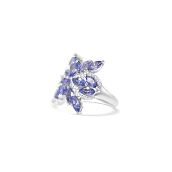 Rhodium Over Sterling Silver Marquise Tanzanite and White Zircon Ring 6.03ctw