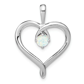 Rhodium Over 14k White Gold Lab Created Opal Heart Pendant