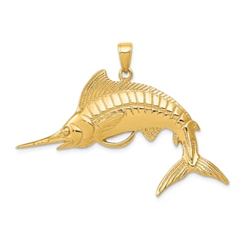 14k Yellow Gold Textured Marlin Pendant