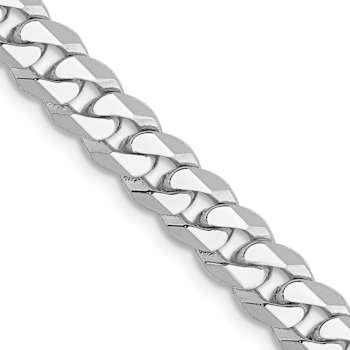 Rhodium Over 14k White Gold 5.75mm Solid Flat Beveled Curb 20 Inch Chain