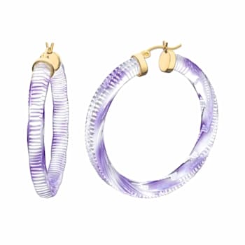 14K Yellow Gold Over Sterling Silver Painted Hoops in Purple Stripe