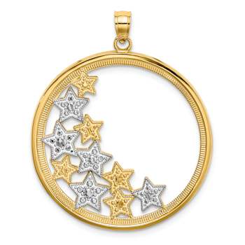 14K Two-tone Gold  Textured Stars in Round Frame Charm