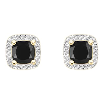 5mm Cushion Black Onyx And Created White Sapphire 10k Yellow Gold Halo
Stud Earrings