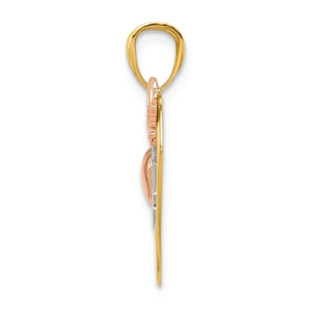 14k Tri-color Gold I LOVE YOU Heart with Butterfly Pendant