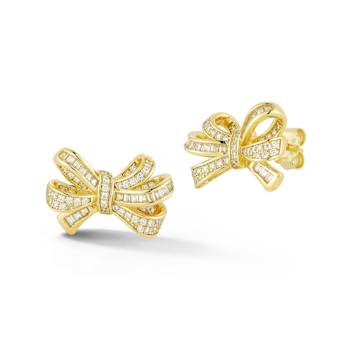 Rachel Zoe CZ Bow Stud Earrings in 14K Gold Over Sterling Silver